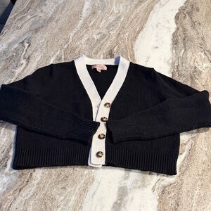 Philosophy Black Cardigan with Cream Trim
